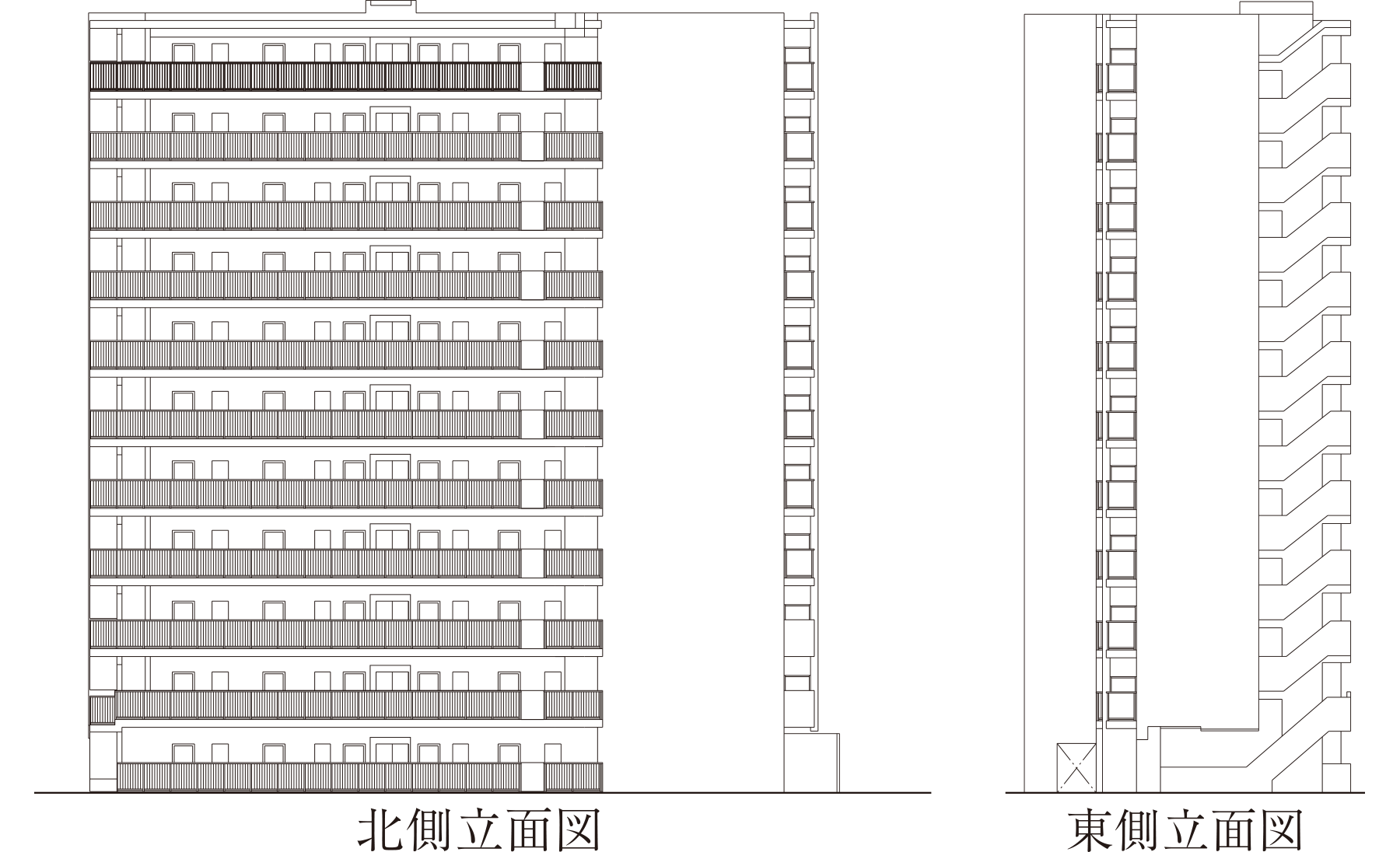 北側立面図・東側立面図